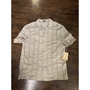 Esc Top Mens Ottoman Shirt Beige Ribbed Button Down Neutral Comfort Casual Sz:L